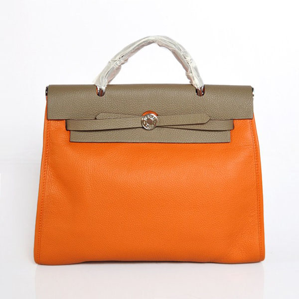7A Replica Hermes Orange/Grey Kelly 32cm Togo Leather Bag 1689